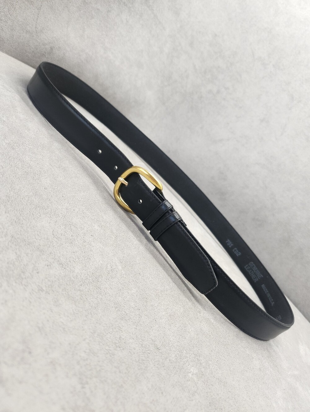 Dress Belt Men's 38 Black Matte Leather Gold Tone Round Buckle Classic Made USA